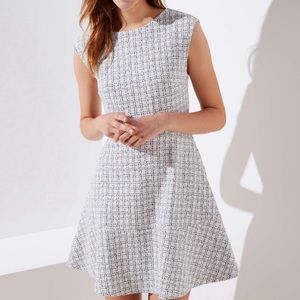 LOFT Black White Plaid Sleeveless Round Neck Stretch A Line Dress women’s size 8